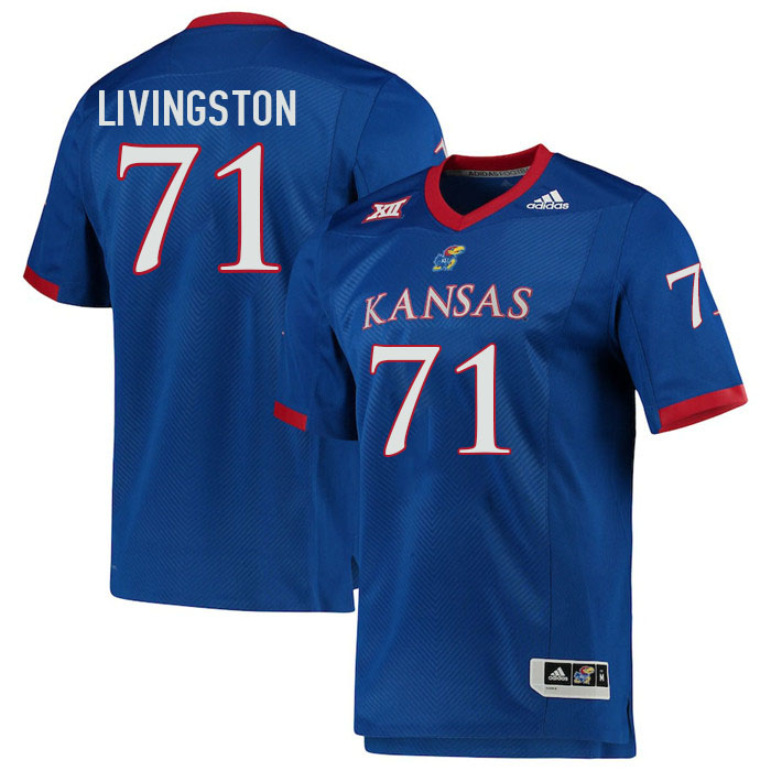 Men #71 James Livingston Kansas Jayhawks College Football Jerseys Stitched Sale-Royal - Click Image to Close